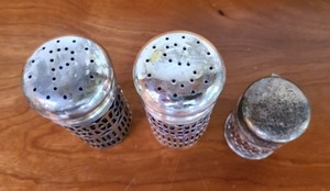 lot 198 image: Sterling Silver Smelling Salt and Salt and Pepper Shakers