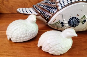 lot 206 image: Painted Mexican Pottery Duck and Porcelain Bird Figurines