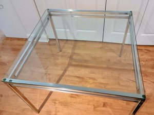 lot 227 image: Glass Topped Dining Table w Chrome Base