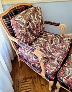 lot 229 image: Upholstered Arm Chair and Ottoman