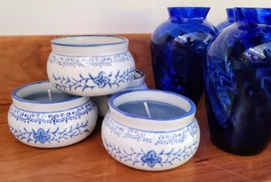lot 272 image: Candles and Swirled Blue Vases