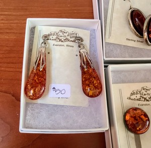 lot 396 image: Six Pairs of Sterling Silver and Amber Earrings