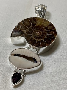 lot 438 image: Sterling and Shell Fossil Necklace Pendant