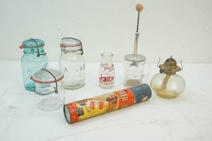 lot 189 image: Kitchenware, lantern and mason jars