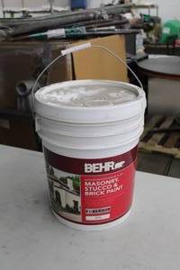 lot 241 image: Lot of (1) Behr InteriorExterior Flat Masonry, Stucco & Brick Paint 4.92-Gallon Plastic Bucket White No. 270