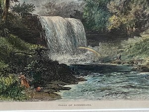 lot 97 image: Framed Antique Hand Colored Wood Engraving of the Falls of Minnehaha