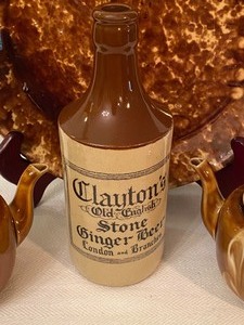 lot 78 image: Vintage Brown Pottery Items Including Claytons Stone Ginger Beer Bottle