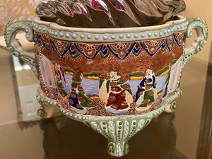 lot 29 image: Asian Themed Double Handled Jardinire w Faux Bonsai Tree