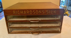 lot 1 image: Three Drawer Antique Richardsons Silk Spool Cabinet