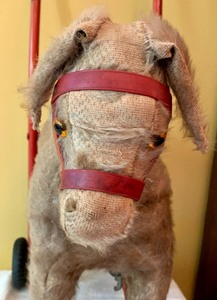 lot 134 image: Antique International Model Aircraft  Mohair Donkey Metal Push Toy