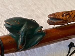 lot 272 image: Folk Art Snake and Frog Carved Walking Stick