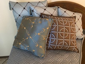 lot 330 image: Reversible Bed Coverlet and Coordinating Throw Pillows