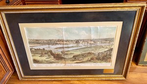 lot 333 image: Antique Framed 1874 St. Paul Riverfront  Hand Colored Lithograph