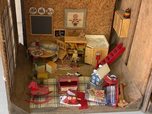 lot 396 image: Two Dollhouse Dioramas Set in Wooden Crates