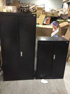 lot 16 image: Set of 2 Black storage Cabinets by Husky Customer Returns See Pictures
