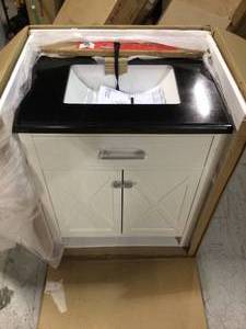 lot 21 image: Ainsley 30 in. W x 22 in. D Vanity in White with Granite Vanity Top in Black with White Basins by Home Decorators Collection