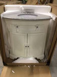 lot 22 image: Hamilton 31 in. W x 23 in. D Corner Bath Vanity in Ivory with Granite Vanity Top in Grey by Home Decorators Collection
