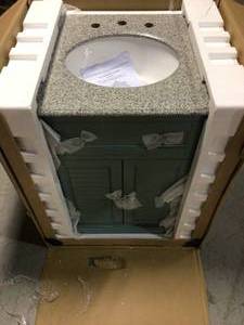 lot 31 image: Hamilton Shutter 25 in. W x 22 in. D Bath Vanity in Sea Glass with Granite Vanity Top in Grey by Home Decorators Collection