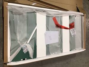 lot 49 image: Elegant Teal Glass TV Stand Fits TVs Up to 65 in. with Cable Management by Martin Svensson Home