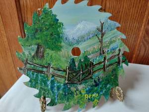 lot 267 image: Hand Painted Winter Scene Saw Blades.