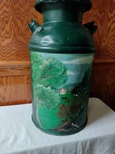 lot 269 image: Hand Painted Milk Can. 25 in. T x 12.5 in. Diam.