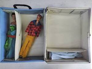 lot 4 image: Blue Barbie Case with Two Mattel Barbie Dolls