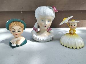 lot 34 image: Collection of Three Vintage Ceramics including Lady Head Vases