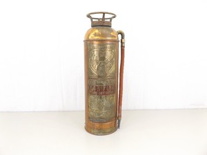 lot 1 image: Antique Solid Copper and Brass Elk Hart Fire Extinguisher