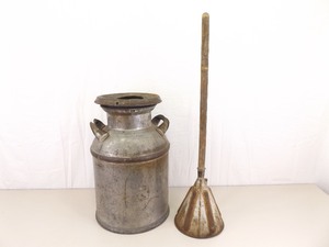 lot 8 image: Antique 5 Gallon Metal Milk Jug and Churn