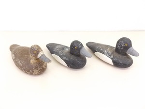 lot 26 image: 3 Antique Wood Carved Glass Eye Duck Decoys