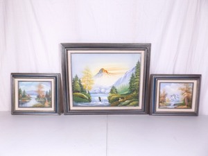 lot 29 image: 3 Wood Framed Oil on Canvas Landscape Paintings