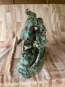 lot 50 image: Man and Horse Metal Sculpture