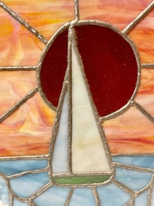lot 10 image: Sailboat Themed Stained Glass Window