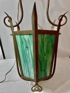 lot 29 image: Vintage Stained Glass Ceiling Mount Lamp