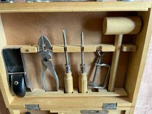 lot 97 image: Vintage Childs Tool Kit in Wooden Case