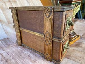 lot 205 image: Vintage 2 Drawer Wooden Storage Piece and Ornate Wood Pedestal