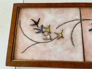 lot 285 image: Framed Three Tile Bird Themed Art