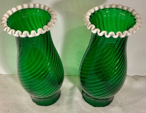 lot 356 image: Two Vintage Green Colored Hurricane Shades