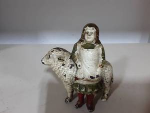 lot 26 image: Vintage Cast Iron Mary With A Little Lamb Still Bank 4-14 (RARE)
