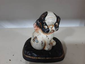 lot 36 image: Vintage Cast Iron Puppy Dog Still Bank 6x6