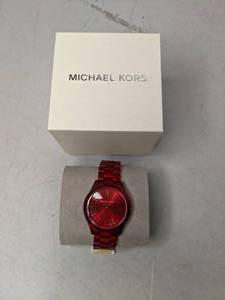 lot 156 image: Michael Kors Womens Slim Runway Red-Coated Watch