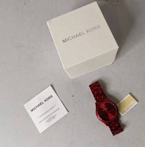lot 153 image: Stylish Michael Kors Womens Slim Runway Red-Coated Watch
