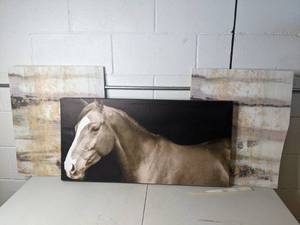 lot 16 image: Art Lot of (3) - 1 Horse and 2 Coordinating Abstract Art Boards