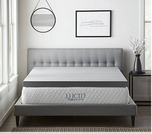 lot 29 image: Lucid Comfort Collection 4 Bamboo Charcoal Memory Foam Mattress Topper - Queen