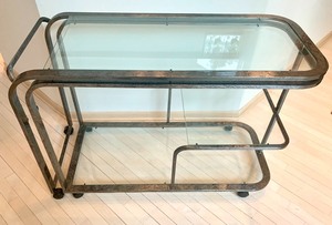 lot 6 image: Mid Century Two Tiered Glass Serving Bar Cart by Design Institute of America DIA