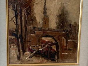lot 47 image: Small Framed Oil on Canvas on Stand