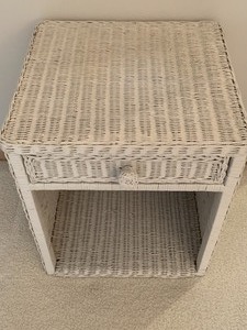lot 67 image: Small Wicker Accent Table w Single Drawer