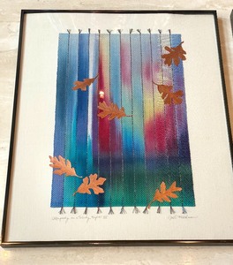 lot 71 image: Pair of Textile and Copper Leaf Art by Jan Friedman