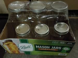 lot 268 image: 3 Half Gallon and 3 Quart Mason Jar...