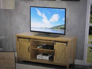 lot 5 image: blake barn door tv stand grey open ...